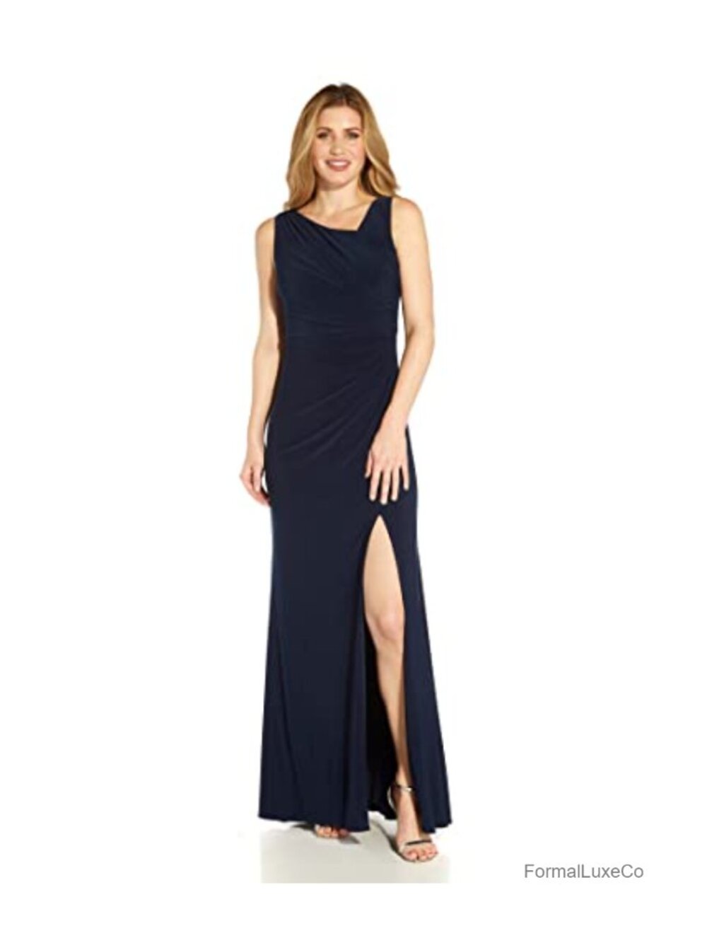 Sequin Jersey Gown Asymmetrical Neckline Side Slit Formal Dress